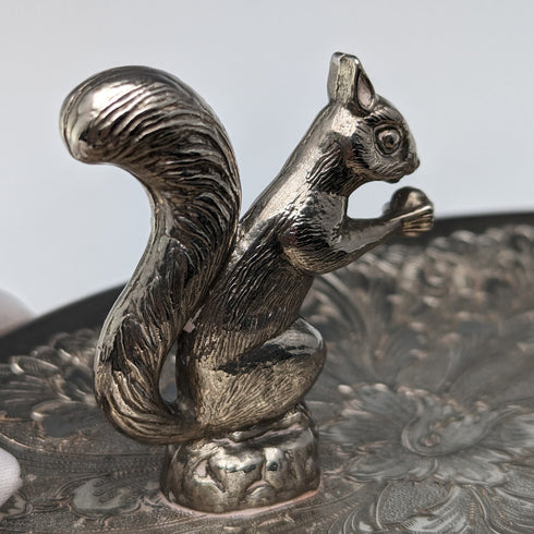 British Vintage Silver Plated Squirrel Decoration Oval Dish Seba